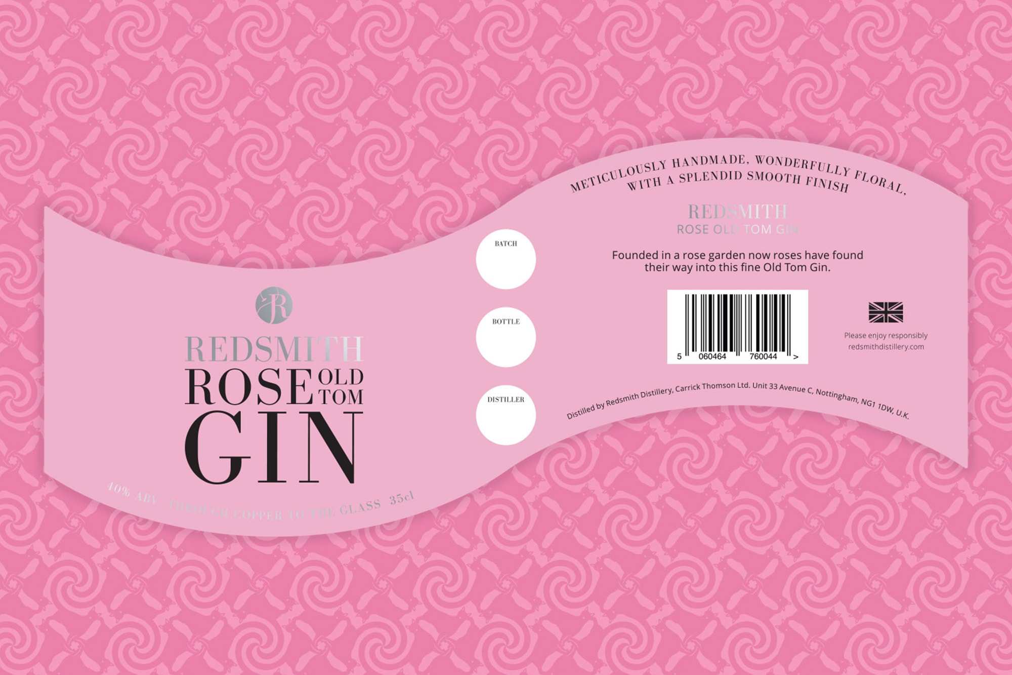Redsmith is Pretty in Pink Gin Label Design