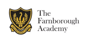 The Farnborough Academy logo with a gold and black shield and school name
