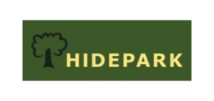 Hidepark logo with a stylised tree icon and gold text on a dark green background