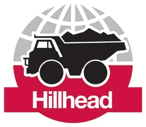Hillhead logo with a black dump truck over a grey globe and red banner