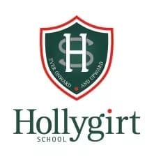 Hollygirt School crest above the school name in green and red