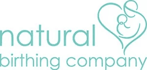 Natural Birthing Company logo with turquoise text and a stylised mother and baby line illustration