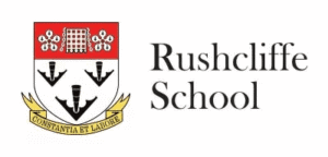 Rushcliffe School logo with shield crest and motto beside the school name